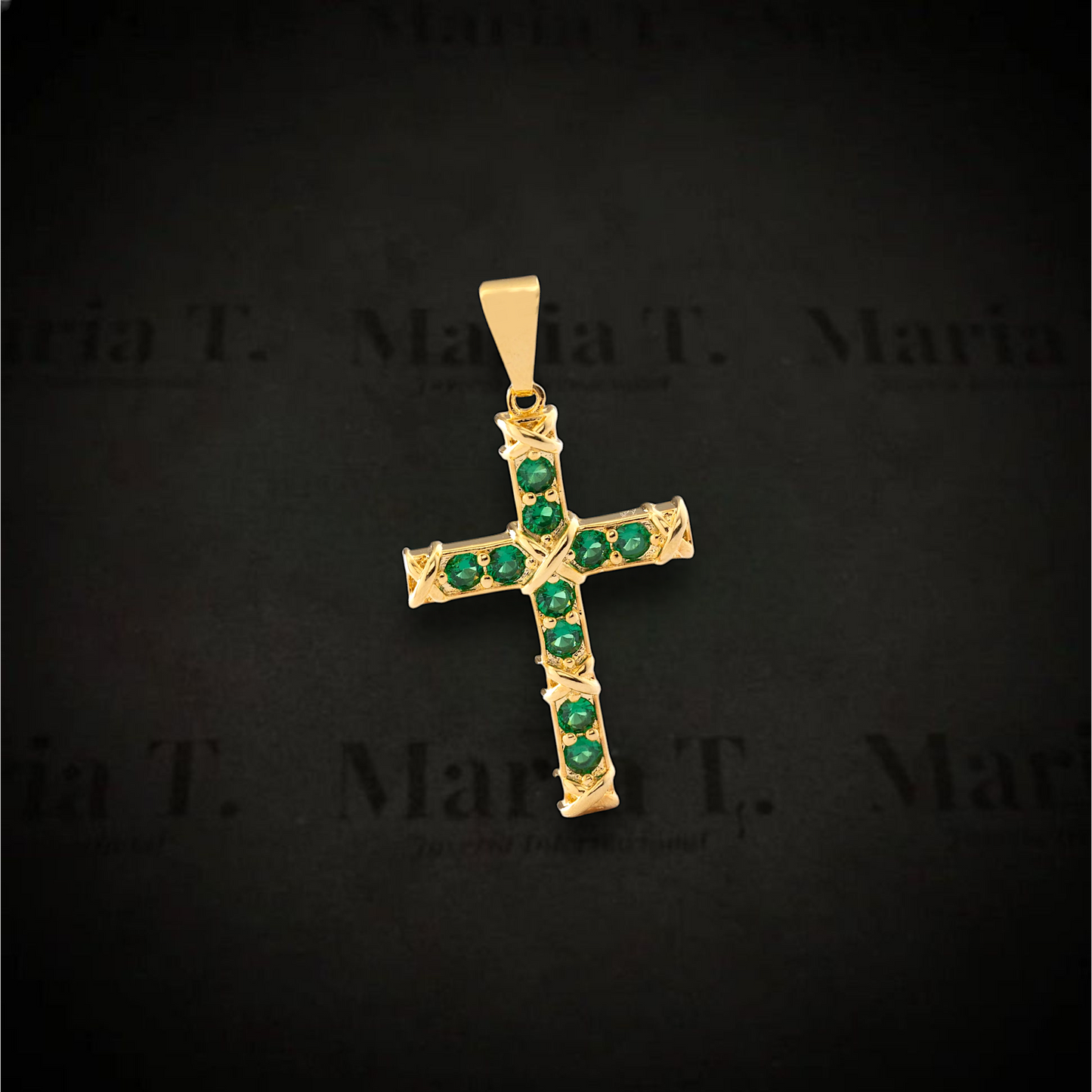 Dije Cruz con Circonias Verdes - J23227