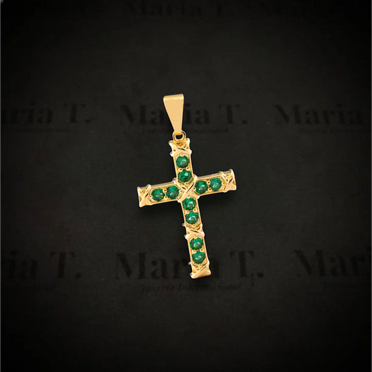 Dije Cruz con Circonias Verdes - J23227