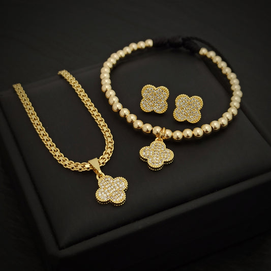 Juego Trebol VC Cadena, Aretes, Dije y Manilla - J43256