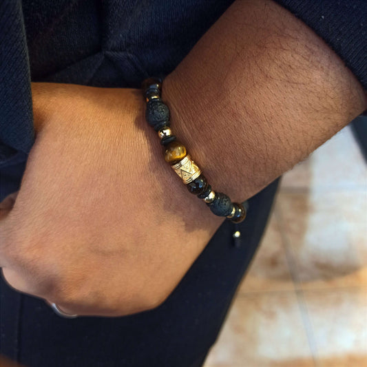 Manilla Ojo de Tigre y Piedra Volcánica - M8#5