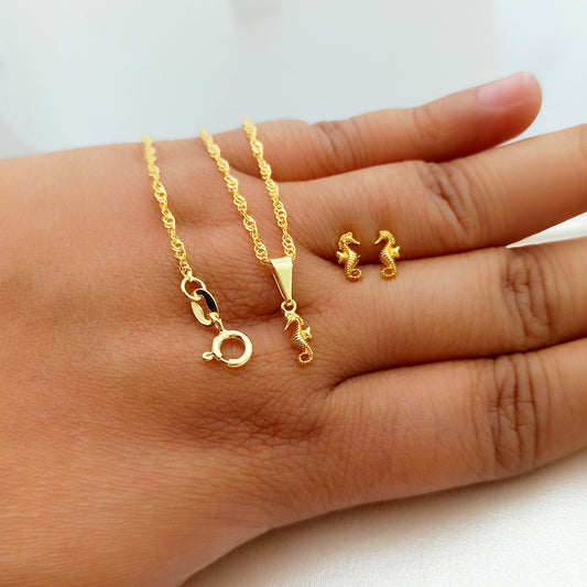 Juego Cadena, dije y topitos Caballito de Mar - JC41209