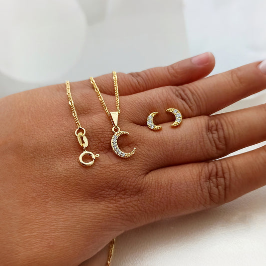 Juego Cadena, dije y topitos Media Luna - JC40166