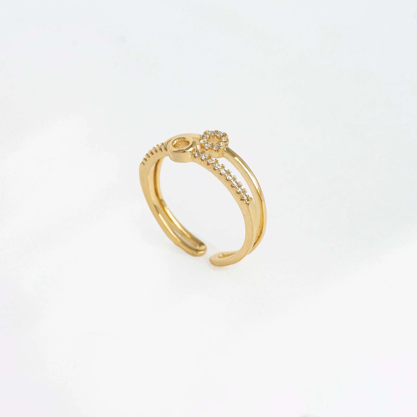 Anillo Doble Línea Con Circones - J13008