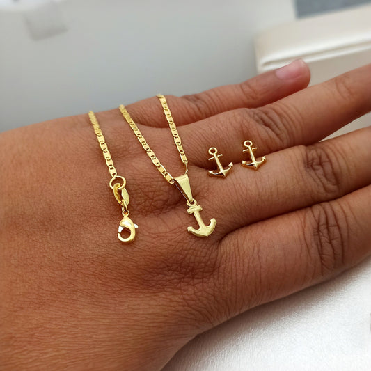 Juego Cadena, dije y topitos Ancla de Mar - JC44240