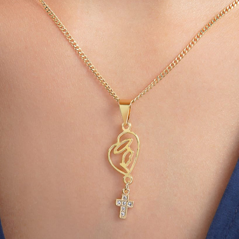 Dije Virgen del Carmen y Mini Cruz - J24456