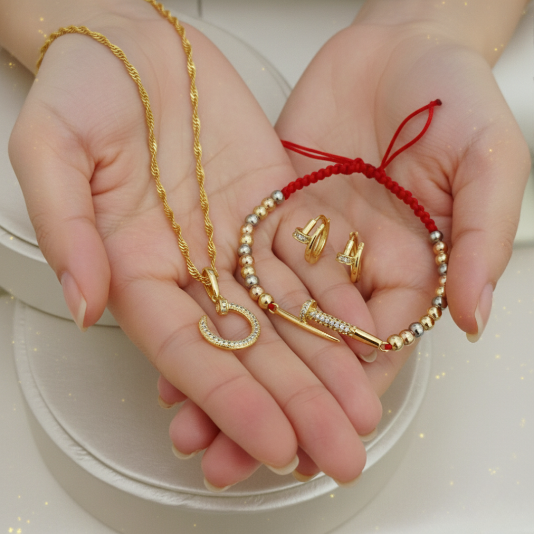 Conjunto Clavo CT - Cadena, Dije, Aretes y Manilla