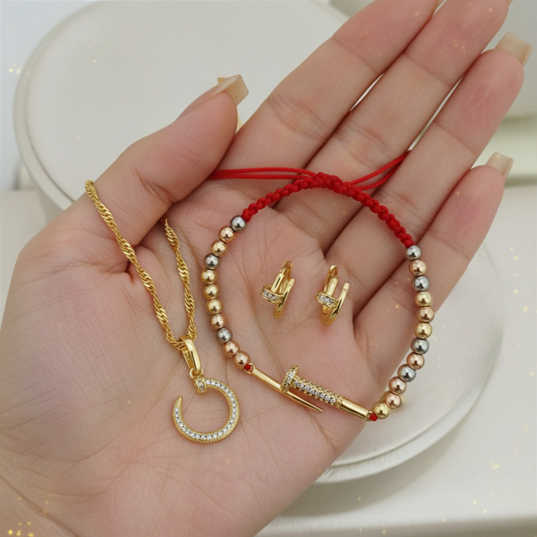 Conjunto Clavo CT - Cadena, Dije, Aretes y Manilla