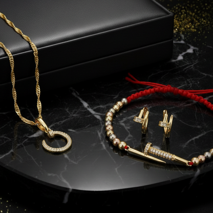 Conjunto Clavo CT - Cadena, Dije, Aretes y Manilla