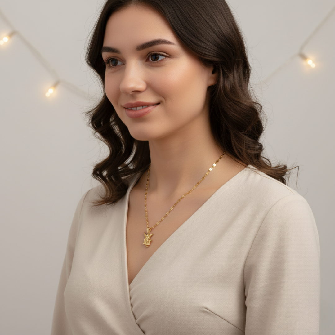 Juego Cadena Espejos y Dije Silueta San Miguel Arcángel - JC42037