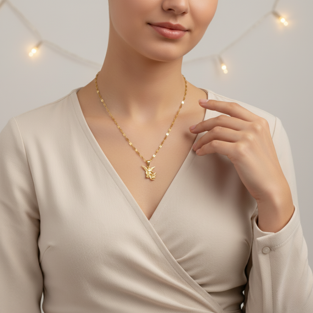 Juego Cadena Espejos y Dije Silueta San Miguel Arcángel - JC42037