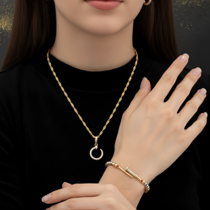 Conjunto Clavo CT - Cadena, Dije, Aretes y Manilla
